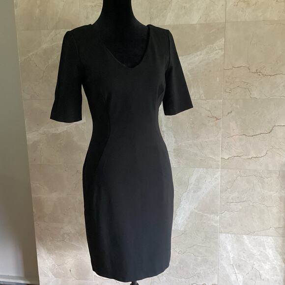 Halogen Black V-Neck Seamed Ponte Sheath Dress - 6 Washable Classy Office Career - Picture 4 of 13